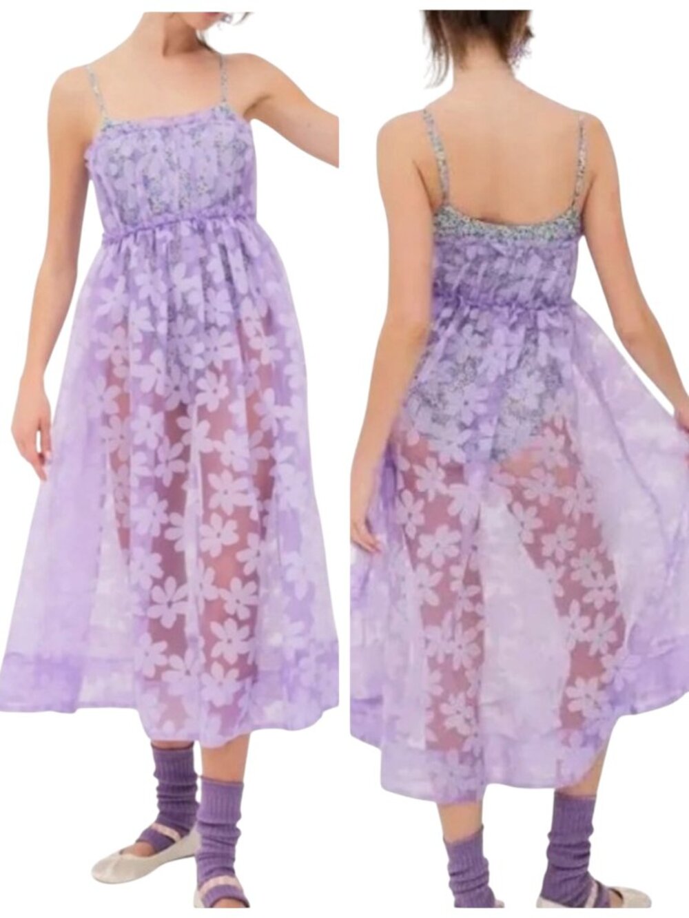 For Love & Lemons Villega Floral Lace Overlay Midi Dress NWT XS Purple